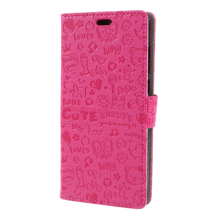 Cartoon Graffiti PU Leather Wallet Stand Casing for Huawei Y6 (2018)/Honor 7A (without Fingerprint Sensor) - Rose-3