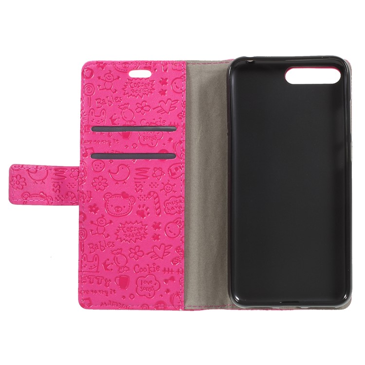 Cartoon Graffiti PU Leather Wallet Stand Casing for Huawei Y6 (2018)/Honor 7A (without Fingerprint Sensor) - Rose-6