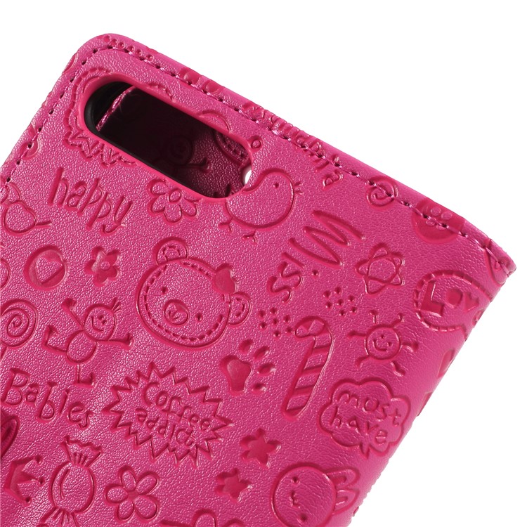Cartoon Graffiti PU Leather Wallet Stand Casing for Huawei Y6 (2018)/Honor 7A (without Fingerprint Sensor) - Rose-8