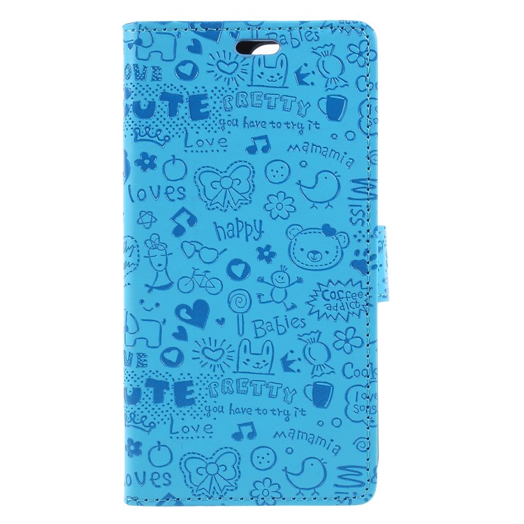 Cartoon Graffiti PU Leather Wallet Stand Mobile Phone Case for Huawei Y6 (2018)/Honor 7A (without Fingerprint Sensor) - Blue-1