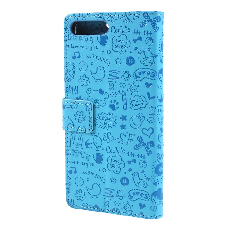 Cartoon Graffiti PU Leather Wallet Stand Mobile Phone Case for Huawei Y6 (2018)/Honor 7A (without Fingerprint Sensor) - Blue-2