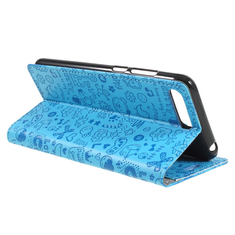 Cartoon Graffiti PU Leather Wallet Stand Mobile Phone Case for Huawei Y6 (2018)/Honor 7A (without Fingerprint Sensor) - Blue-5