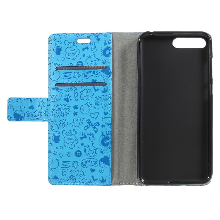 Cartoon Graffiti PU Leather Wallet Stand Mobile Phone Case for Huawei Y6 (2018)/Honor 7A (without Fingerprint Sensor) - Blue-6