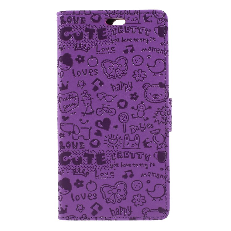 Cartoon Graffiti PU Leather Wallet Stand Cell Phone Case for Huawei Y6 (2018)/Honor 7A (without Fingerprint Sensor) - Purple-1