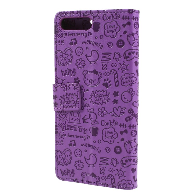 Cartoon Graffiti PU Leather Wallet Stand Cell Phone Case for Huawei Y6 (2018)/Honor 7A (without Fingerprint Sensor) - Purple-2