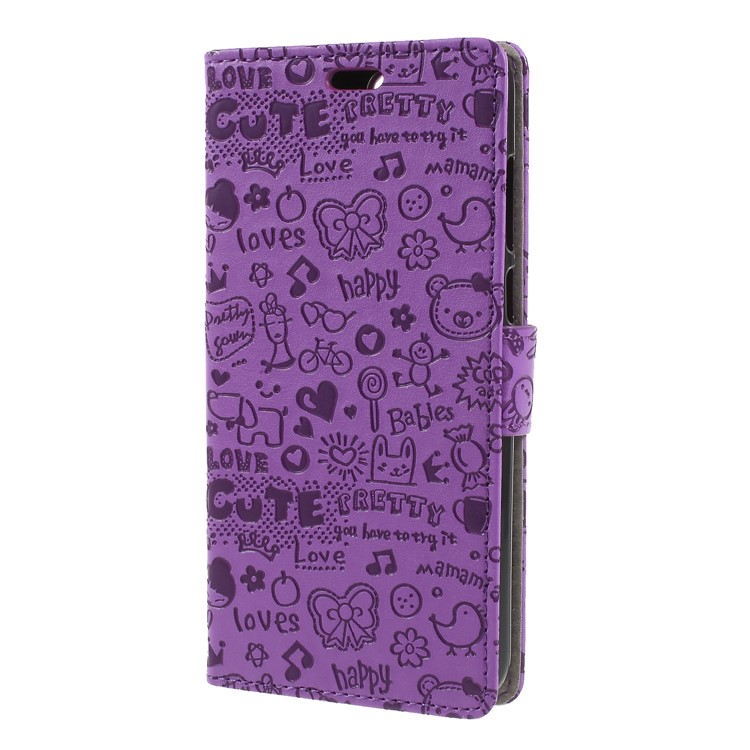 Cartoon Graffiti PU Leather Wallet Stand Cell Phone Case for Huawei Y6 (2018)/Honor 7A (without Fingerprint Sensor) - Purple-3