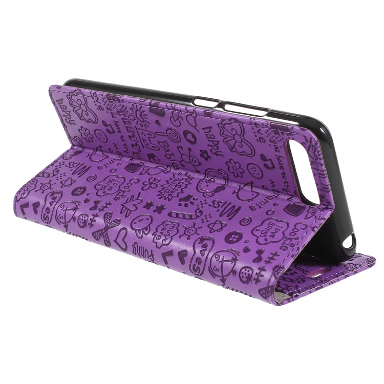 Cartoon Graffiti PU Leather Wallet Stand Cell Phone Case for Huawei Y6 (2018)/Honor 7A (without Fingerprint Sensor) - Purple-5