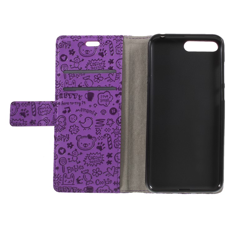 Cartoon Graffiti PU Leather Wallet Stand Cell Phone Case for Huawei Y6 (2018)/Honor 7A (without Fingerprint Sensor) - Purple-6
