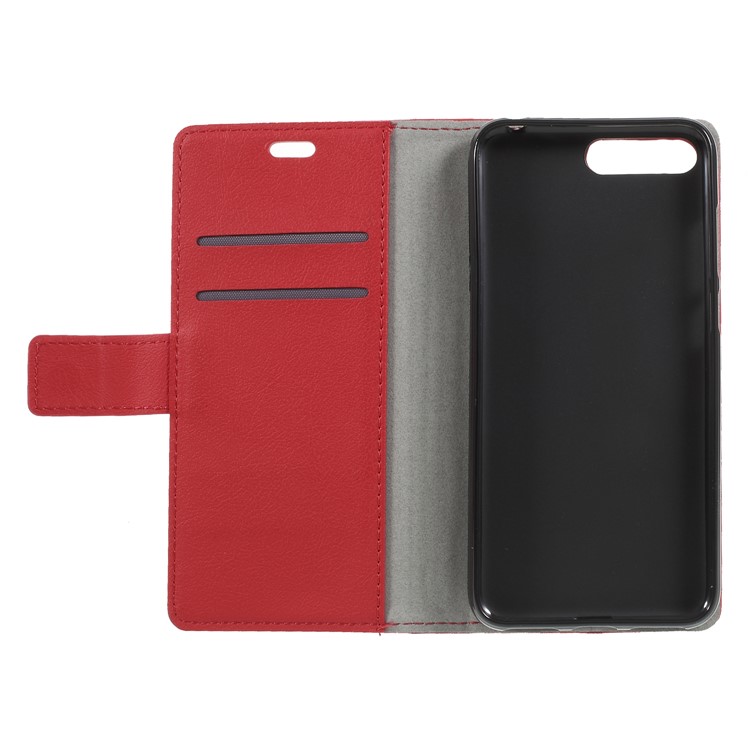 PU Leather Wallet Flip Stand Cell Phone Case for Huawei Y6 (2018) / Honor 7A (without Fingerprint Sensor) - Red-6