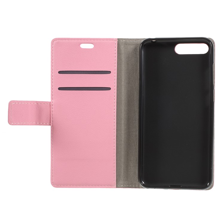 Card Holder Leather Magnetic Stand Phone Shell for Huawei Y6 (2018) / Honor 7A (without Fingerprint Sensor) - Pink-6