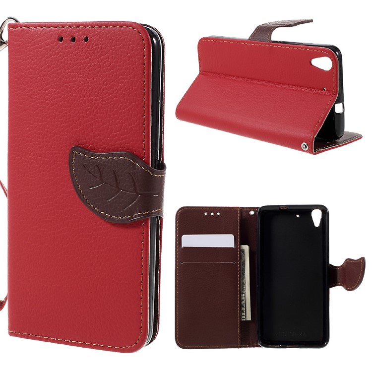 Leaf Stand Leather Wallet Cover for Huawei Honor 4A / Y6 - Red-1