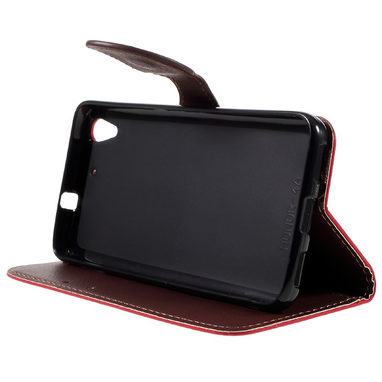 Leaf Stand Leather Wallet Cover for Huawei Honor 4A / Y6 - Red-4