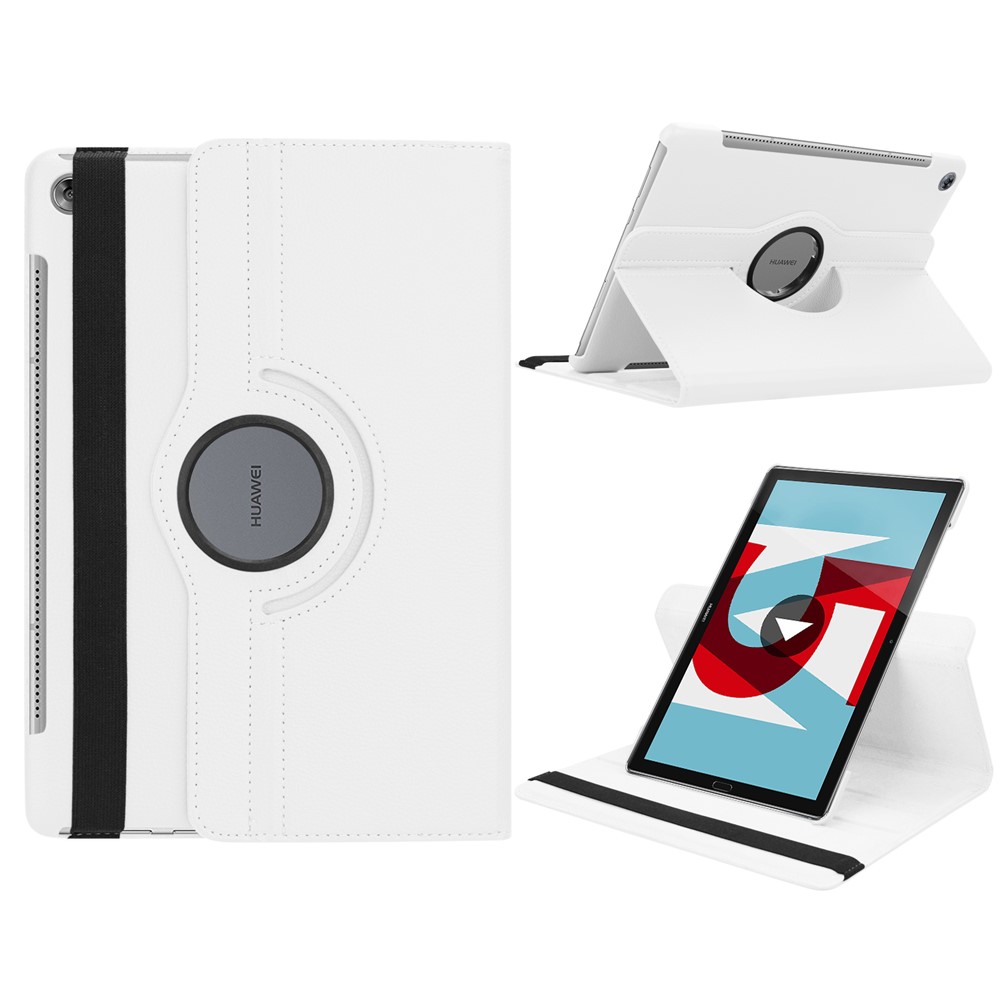 Litchi Grain Leather Stand Tablet Cover for Huawei MediaPad M5 10/M5 10 (Pro) with Elastic Band - White-1