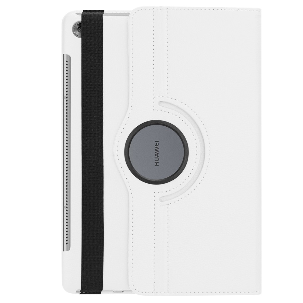 Litchi Grain Leather Stand Tablet Cover for Huawei MediaPad M5 10/M5 10 (Pro) with Elastic Band - White-3