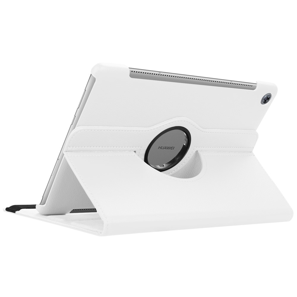 Litchi Grain Leather Stand Tablet Cover for Huawei MediaPad M5 10/M5 10 (Pro) with Elastic Band - White-6