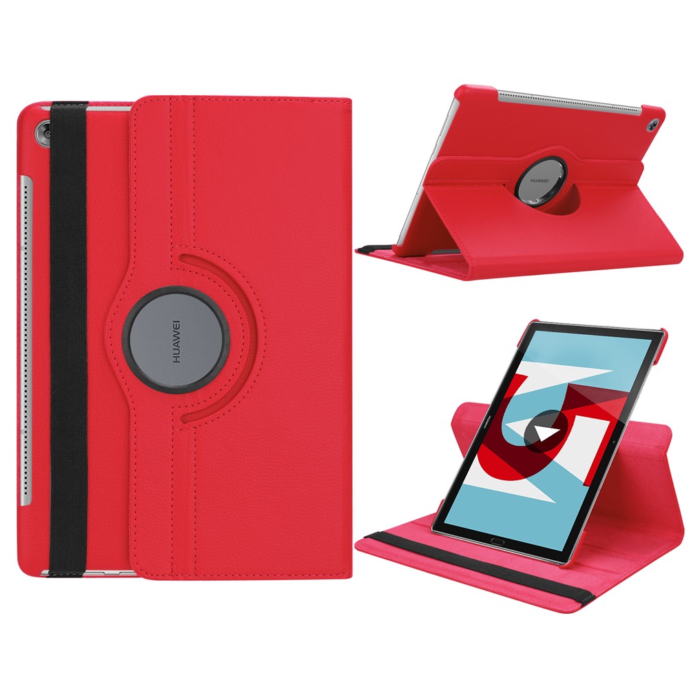 Litchi Grain Leather Stand Tablet Shell for Huawei MediaPad M5 10/M5 10 (Pro) with Elastic Band - Red-1
