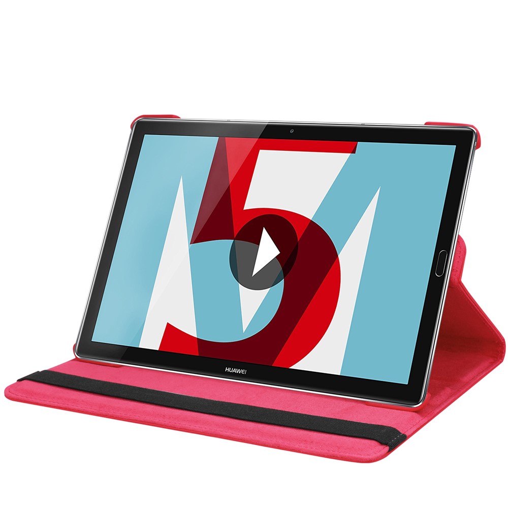 Litchi Grain Leather Stand Tablet Shell for Huawei MediaPad M5 10/M5 10 (Pro) with Elastic Band - Red-5