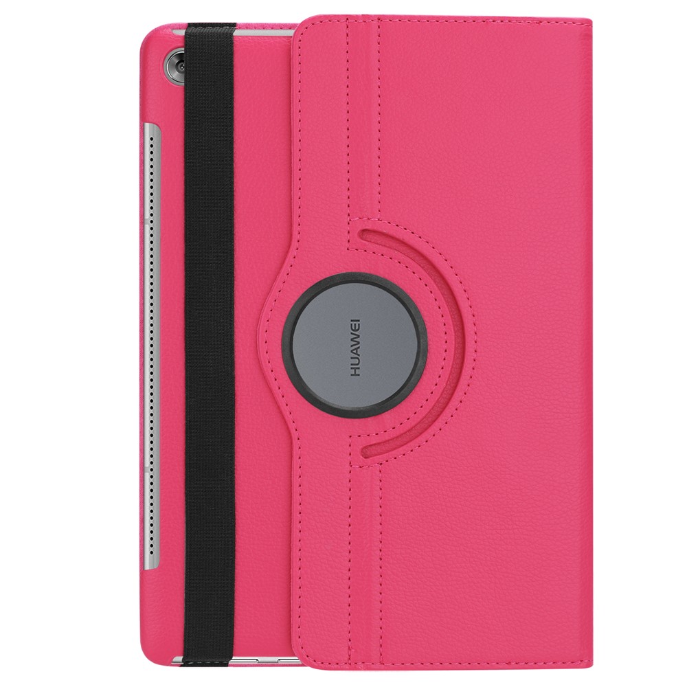 Litchi Grain Leather Stand Folio Case for Huawei MediaPad M5 10/M5 10 (Pro) with Elastic Band - Rose-3