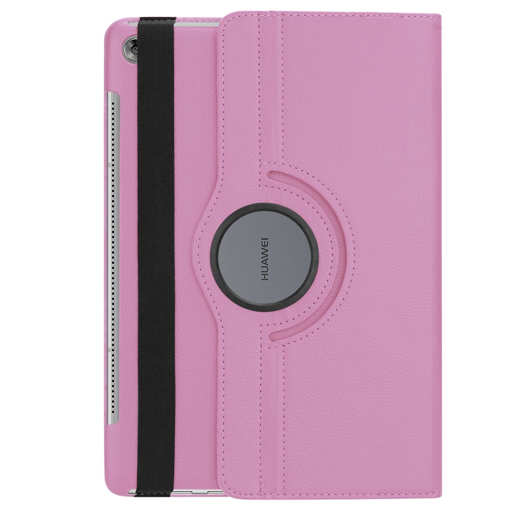 Litchi Grain Leather Stand Folio Cover for Huawei MediaPad M5 10/M5 10 (Pro) with Elastic Band - Pink-3