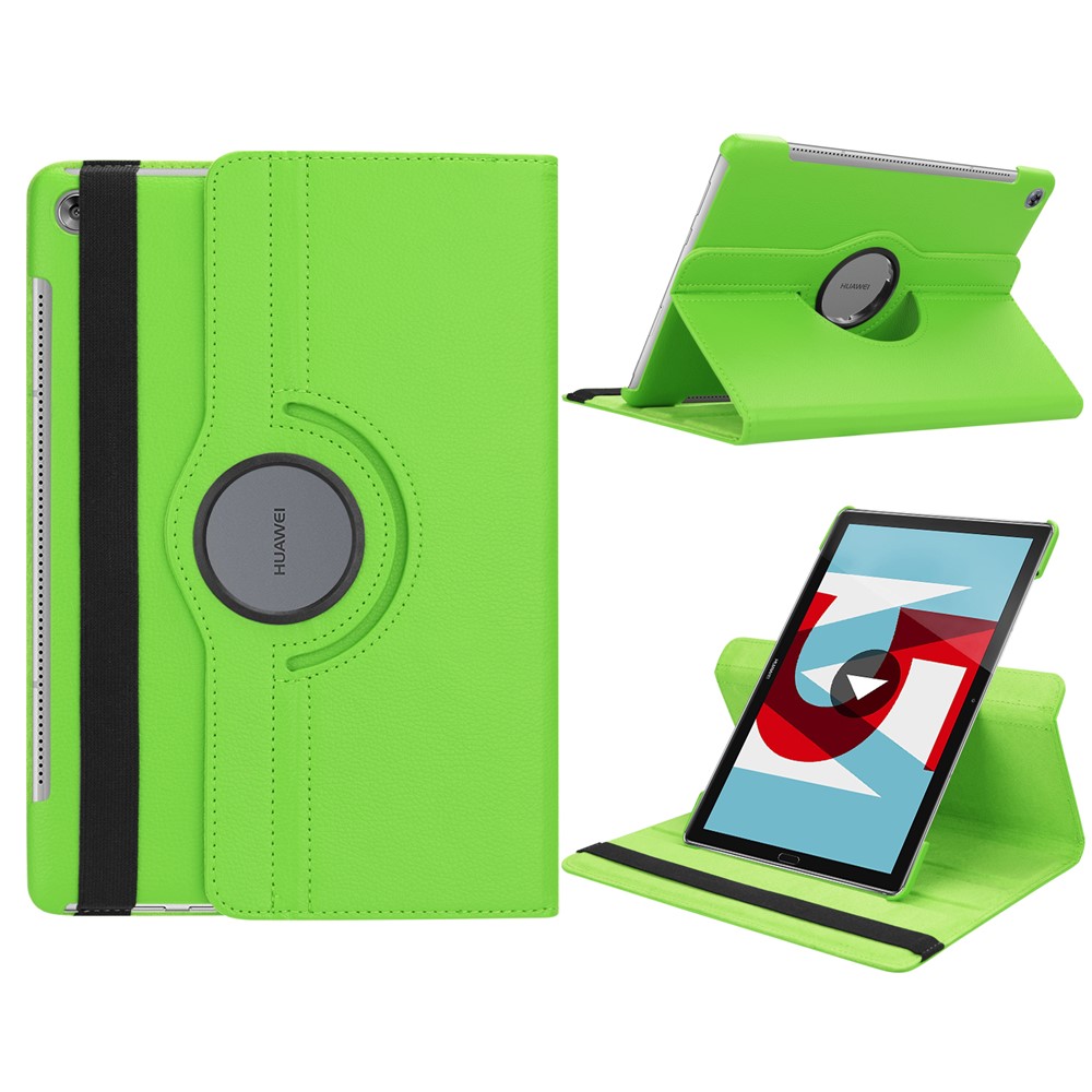 Litchi Grain Leather Stand Protection Cover for Huawei MediaPad M5 10/M5 10 (Pro) with Elastic Band - Green-1