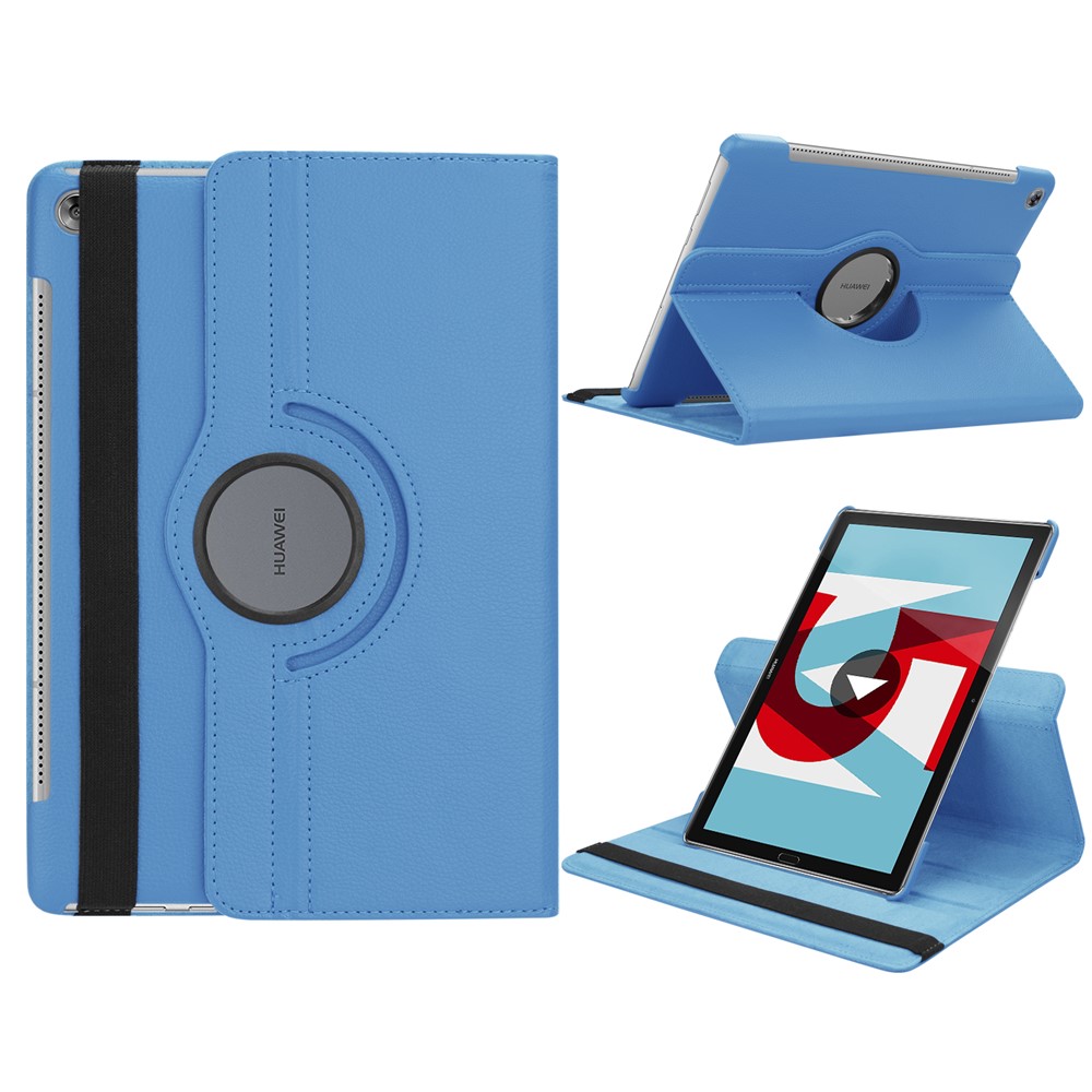 Litchi Grain Leather Stand Tablet Casing for Huawei MediaPad M5 10/M5 10 (Pro) with Elastic Band - Baby Blue-1