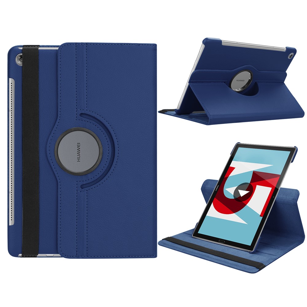 Litchi Grain Leather Stand Protective Shell for Huawei MediaPad M5 10/M5 10 (Pro) with Elastic Band - Dark Blue-1
