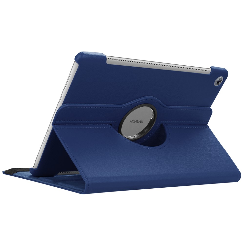 Shell Protecteur du Support en Cuir de Grain Litchi Pour Huawei MediaPad M5 10 / M5 10 (Pro) Avec Bande Élastique - Bleu Foncé-6