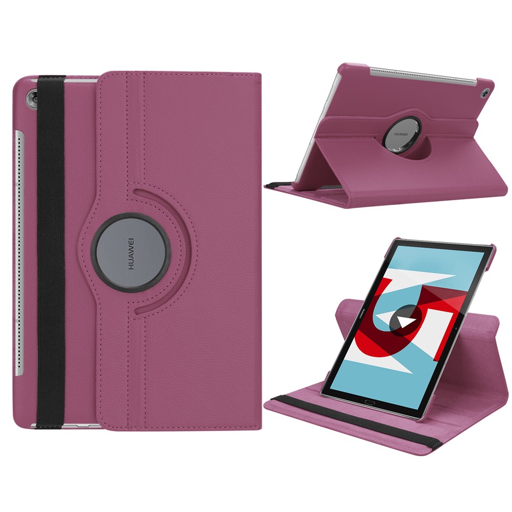 Litchi Grain Leather Stand Tablet Folio Cover for Huawei MediaPad M5 10/M5 10 (Pro) with Elastic Band - Purple-1