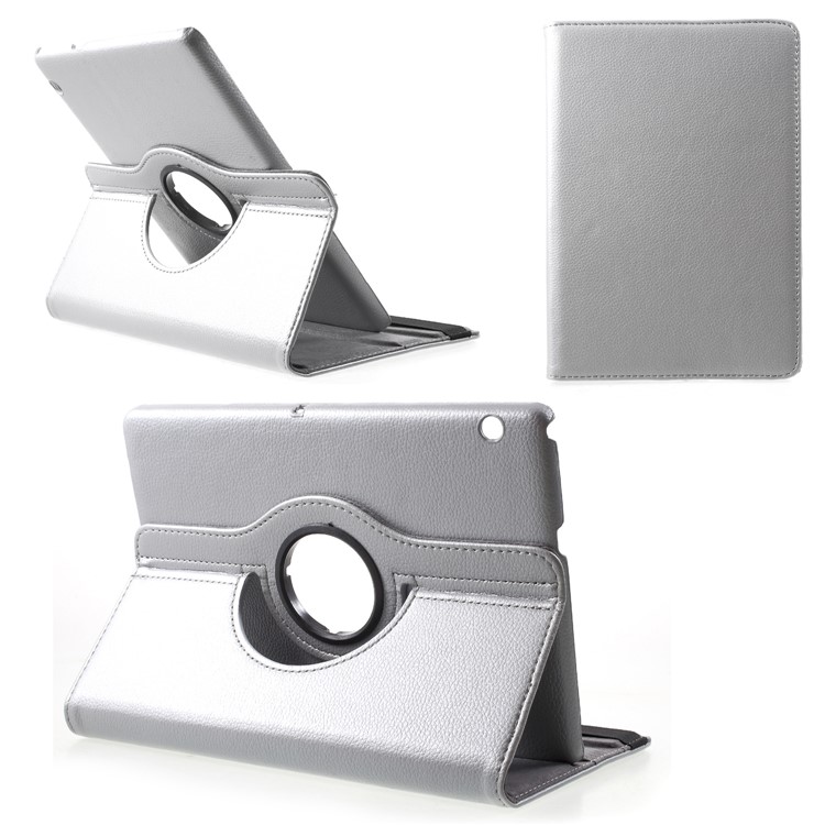 Litchi Skin Leather Case with Rotating Stand for Huawei MediaPad T3 10 - Silver-1