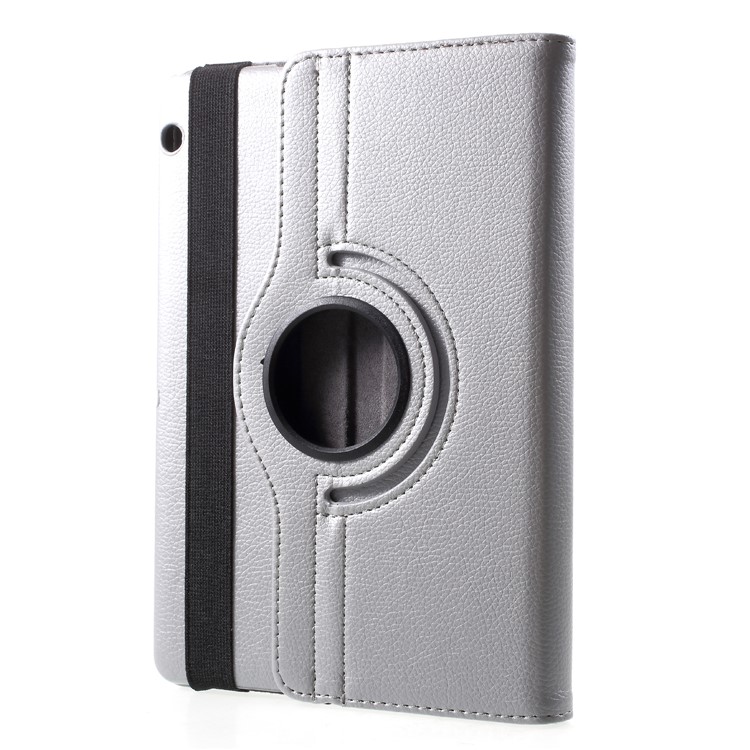 Litchi Skin Leather Case with Rotating Stand for Huawei MediaPad T3 10 - Silver-4