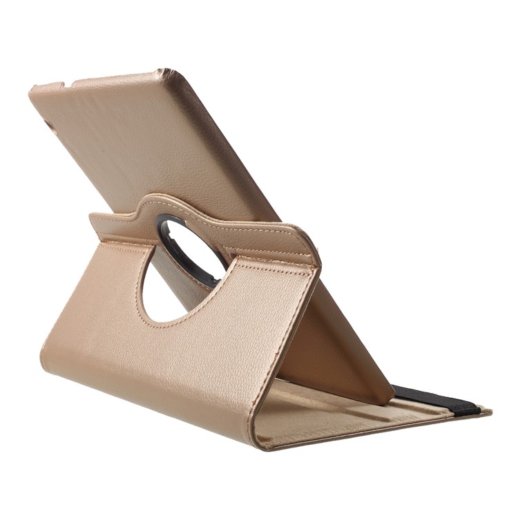 Litchi Skin Leather Cover with Rotating Stand for Huawei MediaPad T3 10 - Gold-5