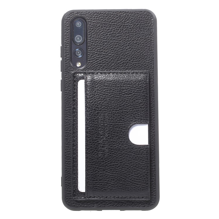 PU Leather Coated TPU Kickstand Card Holder Case for Huawei P20 Pro - Black-2
