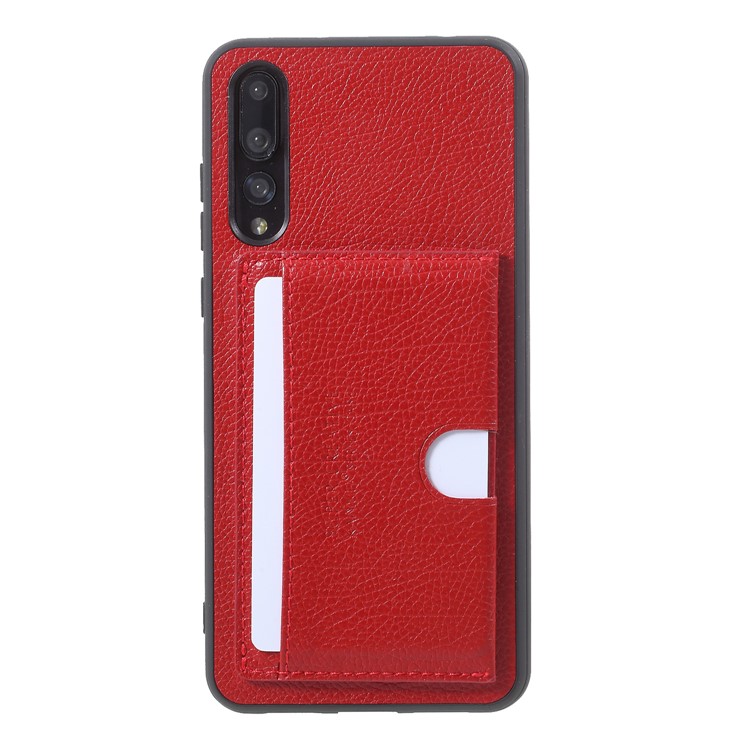 PU Leather Coated TPU Kickstand Card Holder Cover for Huawei P20 Pro - Red-1