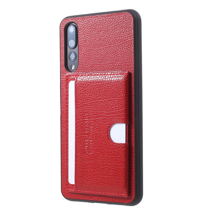 PU Leather Coated TPU Kickstand Card Holder Cover for Huawei P20 Pro - Red-2