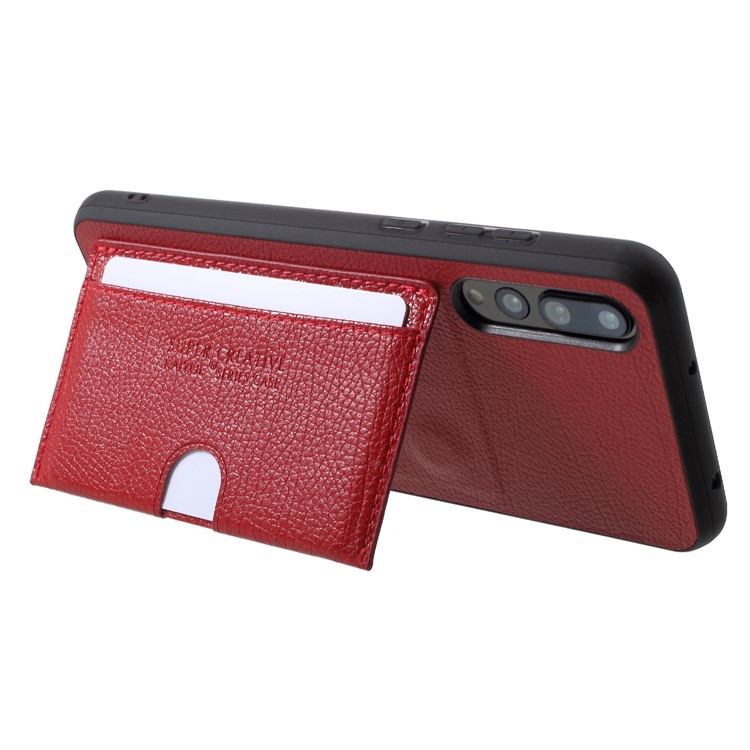 PU Leather Coated TPU Kickstand Card Holder Cover for Huawei P20 Pro - Red-3
