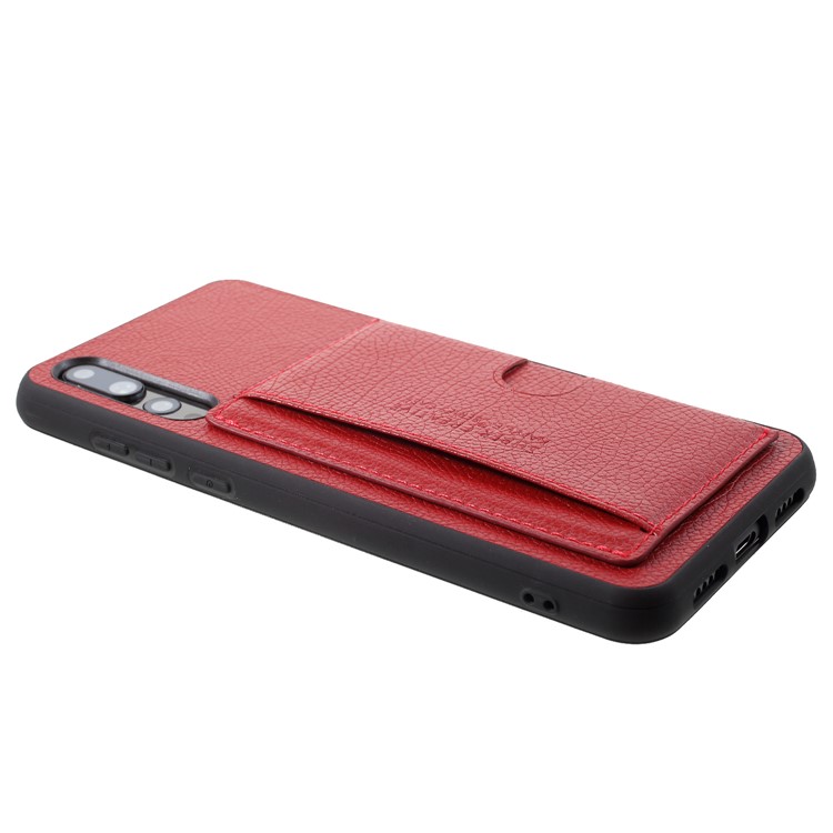 PU Leather Coated TPU Kickstand Card Holder Cover for Huawei P20 Pro - Red-4