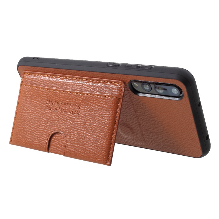 PU Leather Coated TPU Kickstand Card Holder Shell for Huawei P20 Pro - Brown-3