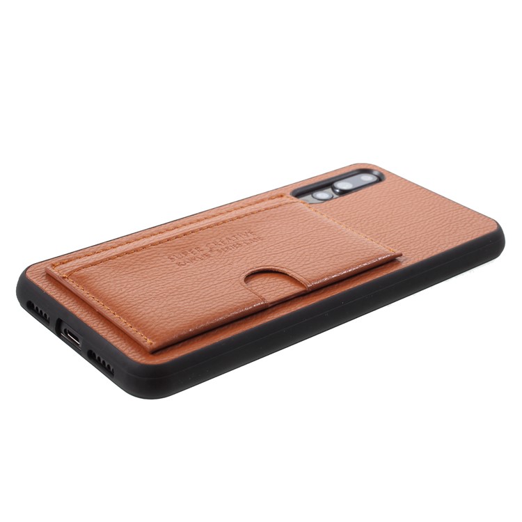PU Leather Coated TPU Kickstand Card Holder Shell for Huawei P20 Pro - Brown-4