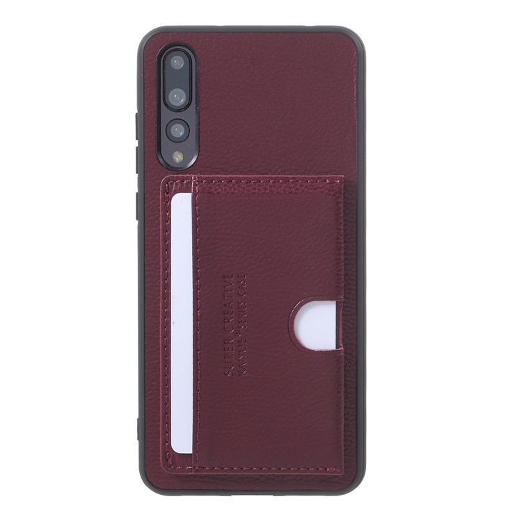 PU Leather Coated TPU Kickstand Card Slot Casing for Huawei P20 Pro - Wine Red-1