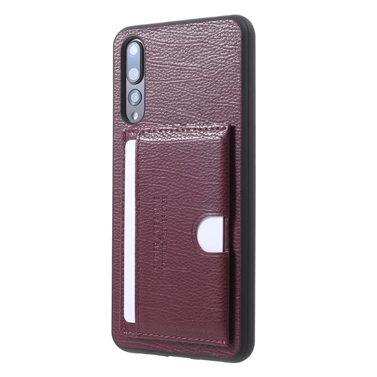 PU Leather Coated TPU Kickstand Card Slot Casing for Huawei P20 Pro - Wine Red-2