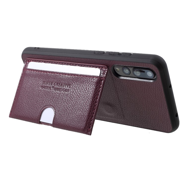 PU Leather Coated TPU Kickstand Card Slot Casing for Huawei P20 Pro - Wine Red-3