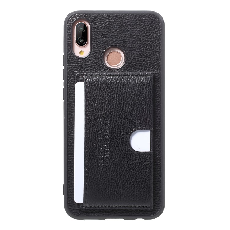 PU Leather Coated TPU Kickstand Card Holder Case for Huawei P20 Lite/Nova 3e - Black-3