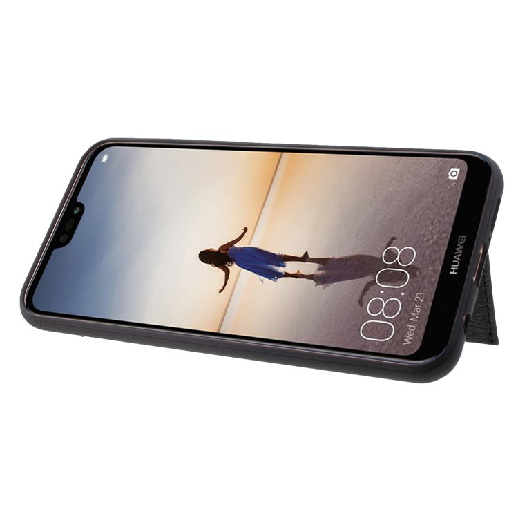 PU Leather Coated TPU Kickstand Card Holder Case for Huawei P20 Lite/Nova 3e - Black-4