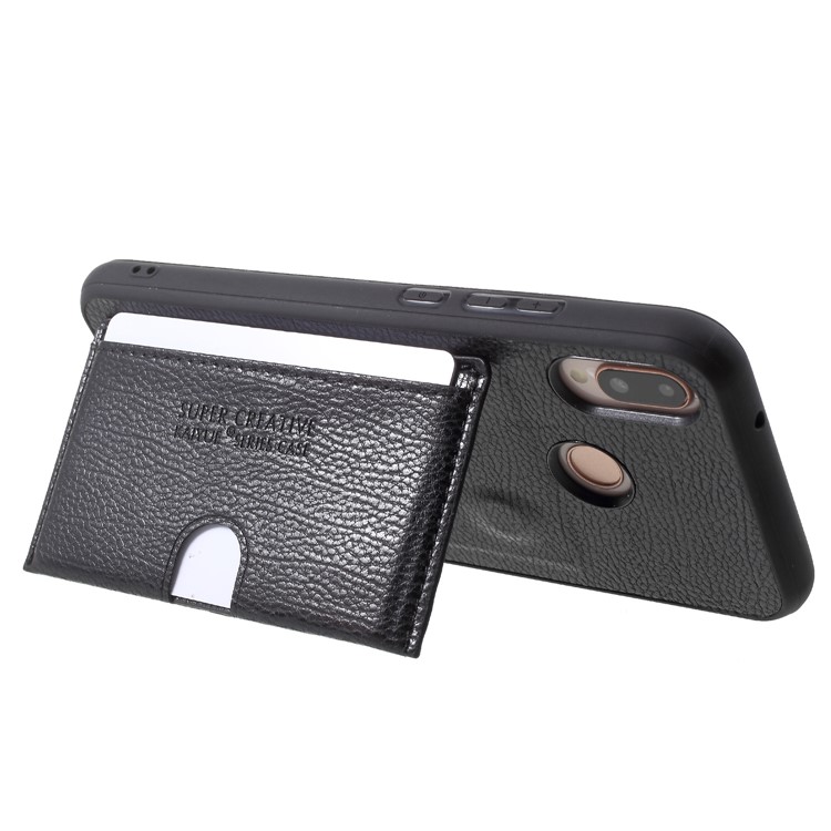 PU Leather Coated TPU Kickstand Card Holder Case for Huawei P20 Lite/Nova 3e - Black-5