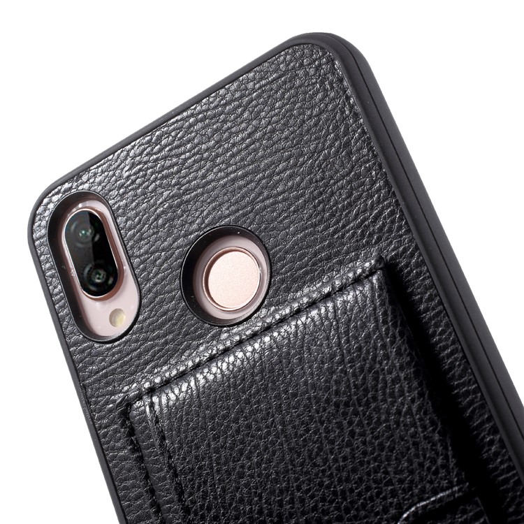 PU Leather Coated TPU Kickstand Card Holder Case for Huawei P20 Lite/Nova 3e - Black-7