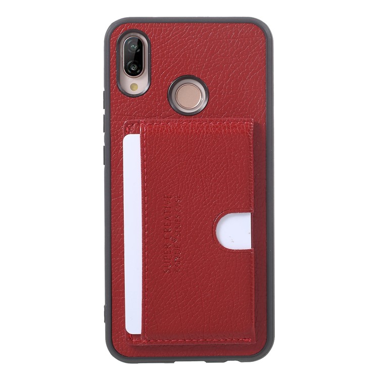 PU Leather Coated TPU Kickstand Card Holder Cover for Huawei P20 Lite/Nova 3e - Red-1