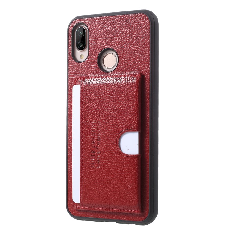 PU Leather Coated TPU Kickstand Card Holder Cover for Huawei P20 Lite/Nova 3e - Red-3