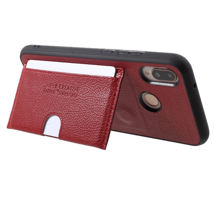 PU Leather Coated TPU Kickstand Card Holder Cover for Huawei P20 Lite/Nova 3e - Red-4