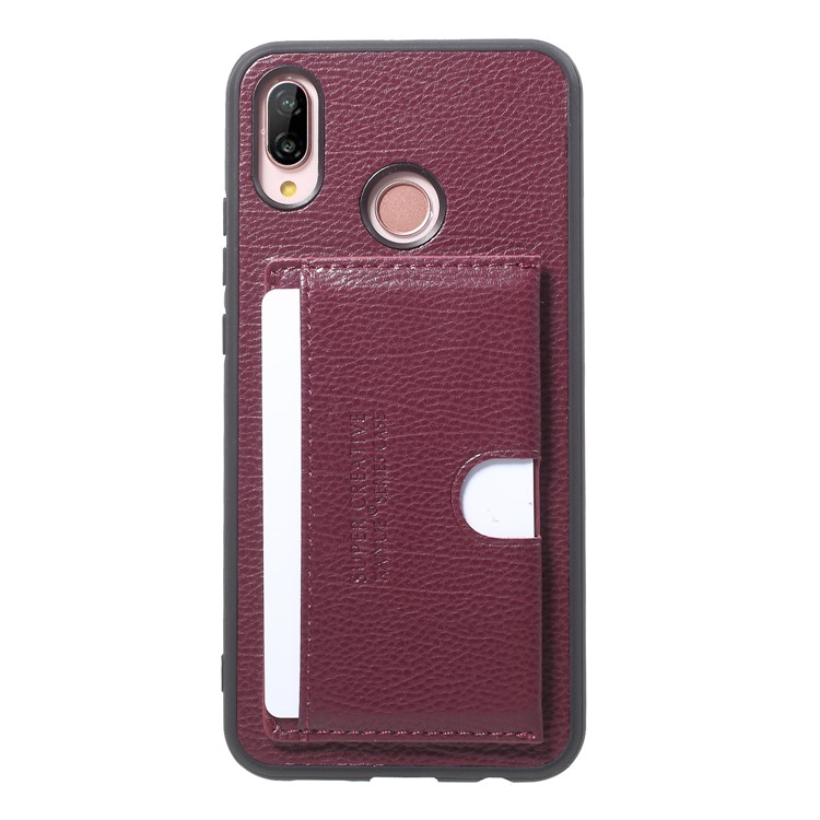 PU Leather Coated TPU Kickstand Card Holder Shell for Huawei P20 Lite/Nova 3e - Wine Red-1