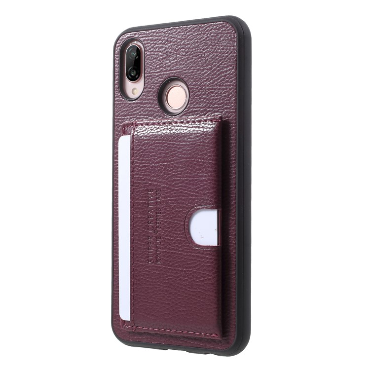 PU Leather Coated TPU Kickstand Card Holder Shell for Huawei P20 Lite/Nova 3e - Wine Red-3